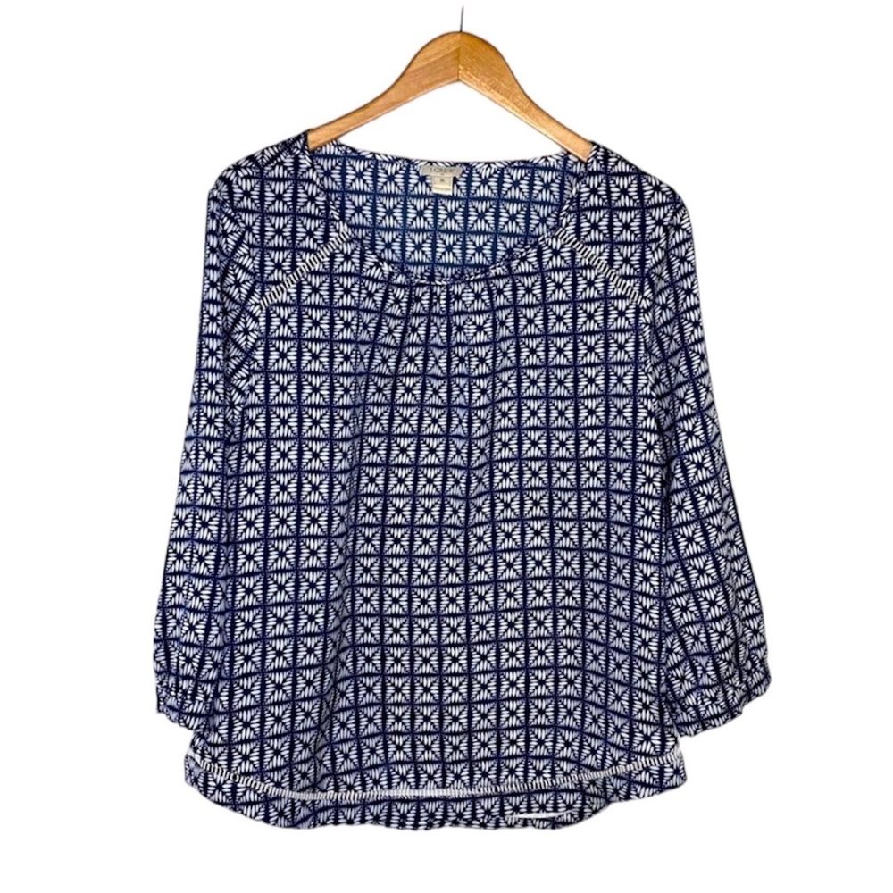 J Crew Geometric Blouse Medium | J Crew Navy White Blouse Size Medium